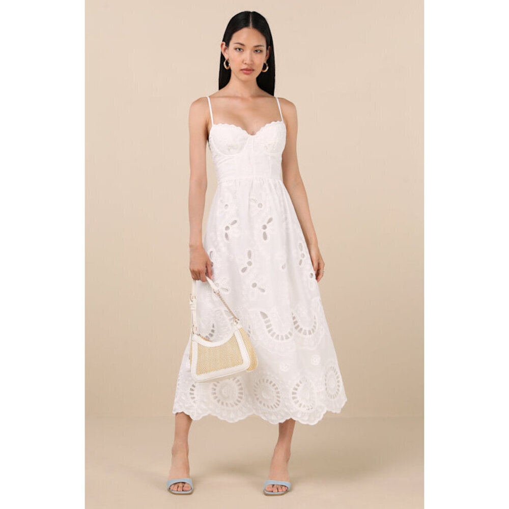 Lulus Jenora White Embroidered Bustier Midi Dress - Size XL